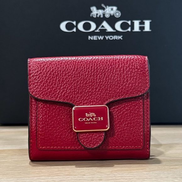 Coach Red Pebble Leather Pepper Wallet "Cute and Compact" - Picture 1 of 9